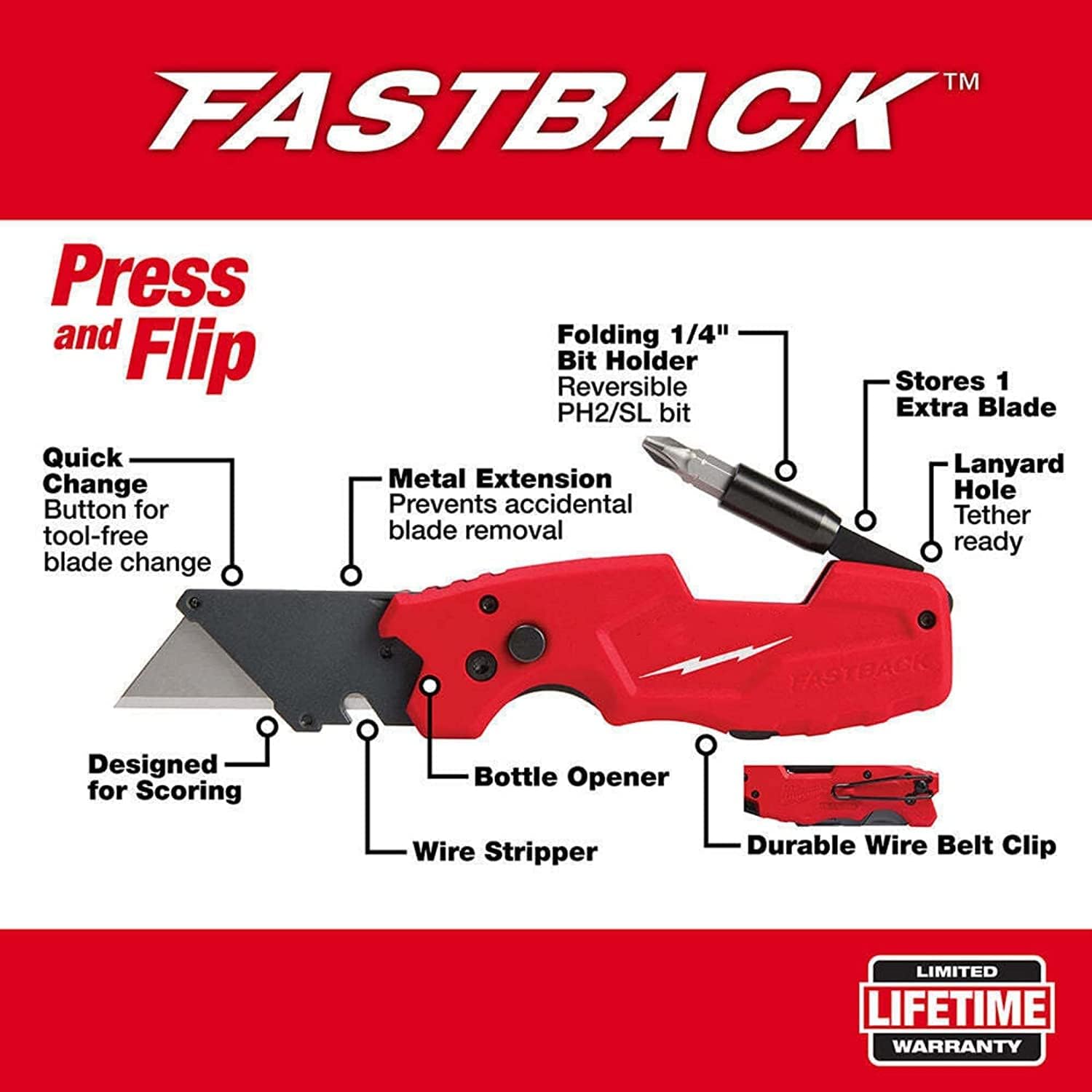 For Tool 48-22-1505 Fastback™ 6In1 Folding Utility Knife - Image 3
