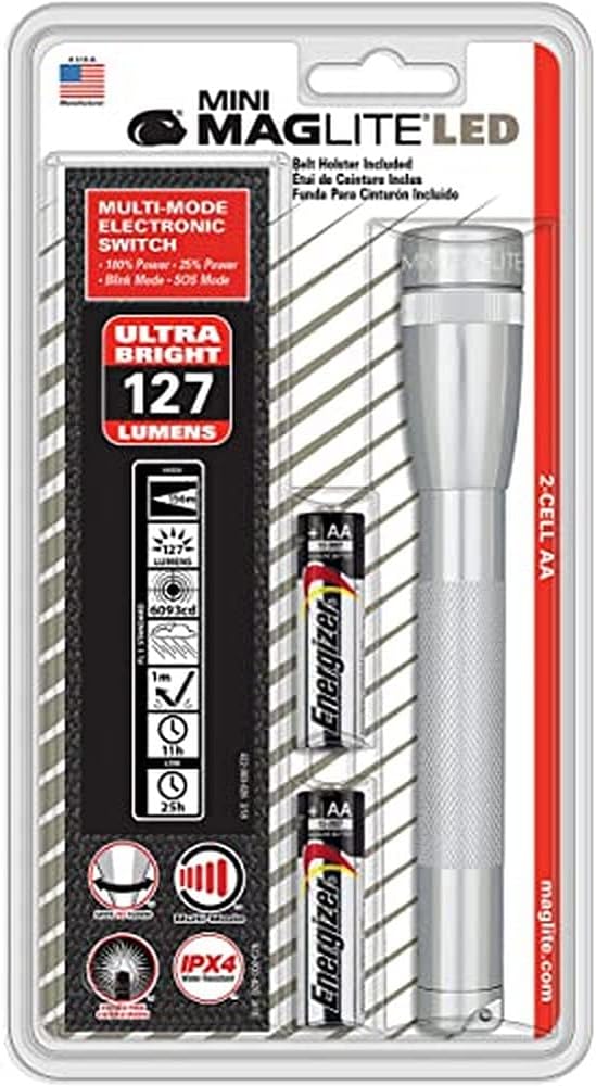 Mini LED 2-Cell AA Flashlight with Holster, Silver