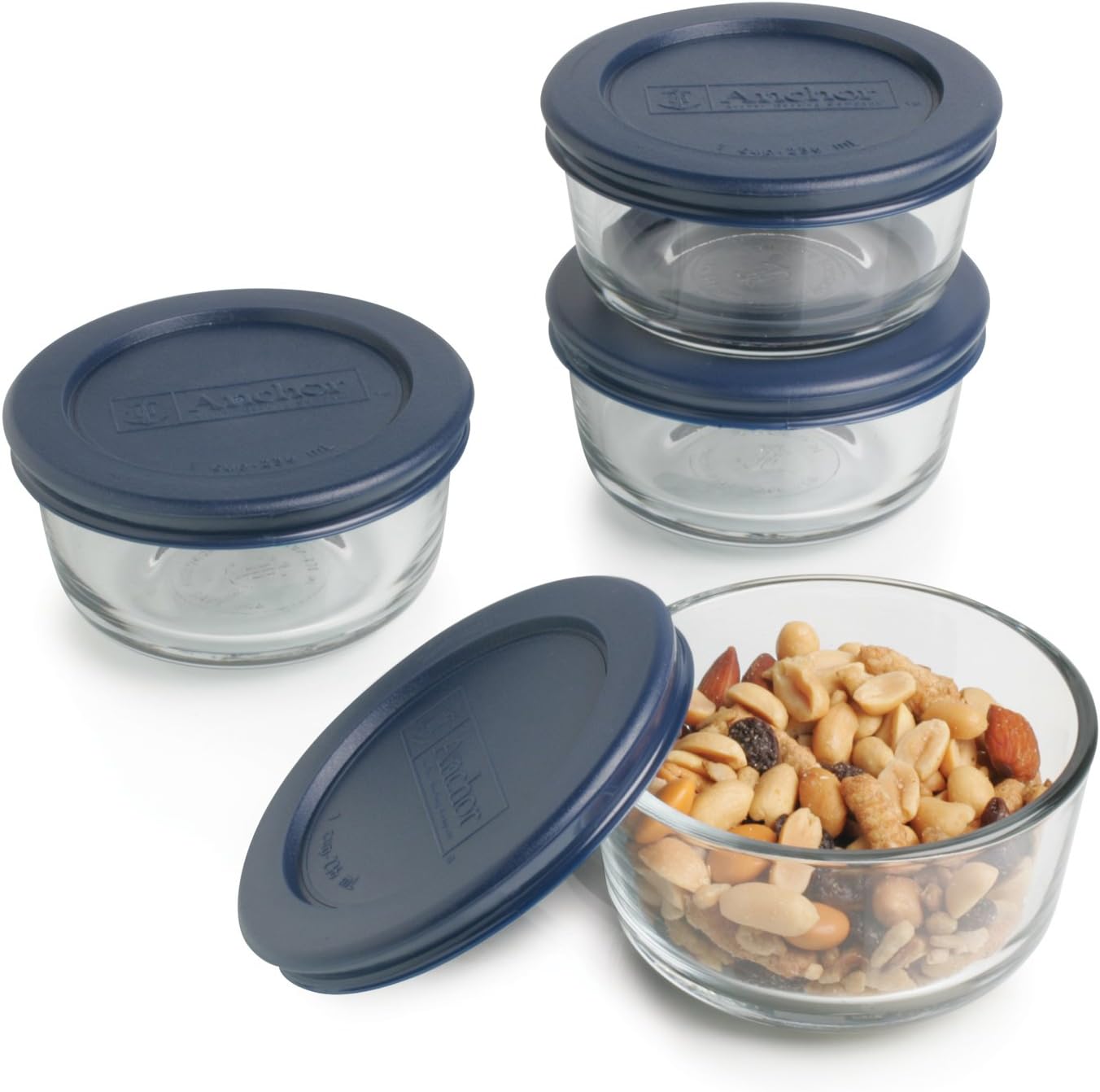 Glass Food Storage Containers with Plastic Lids, Blue, Set of 4 (1-Cup Round) - Image 2