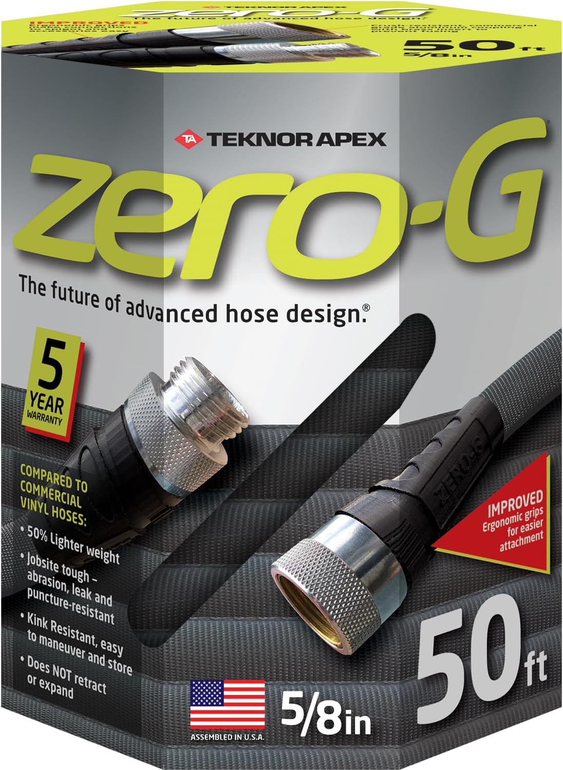Flexible Garden Hose, 5/8-Inch by 50-Feet, Black