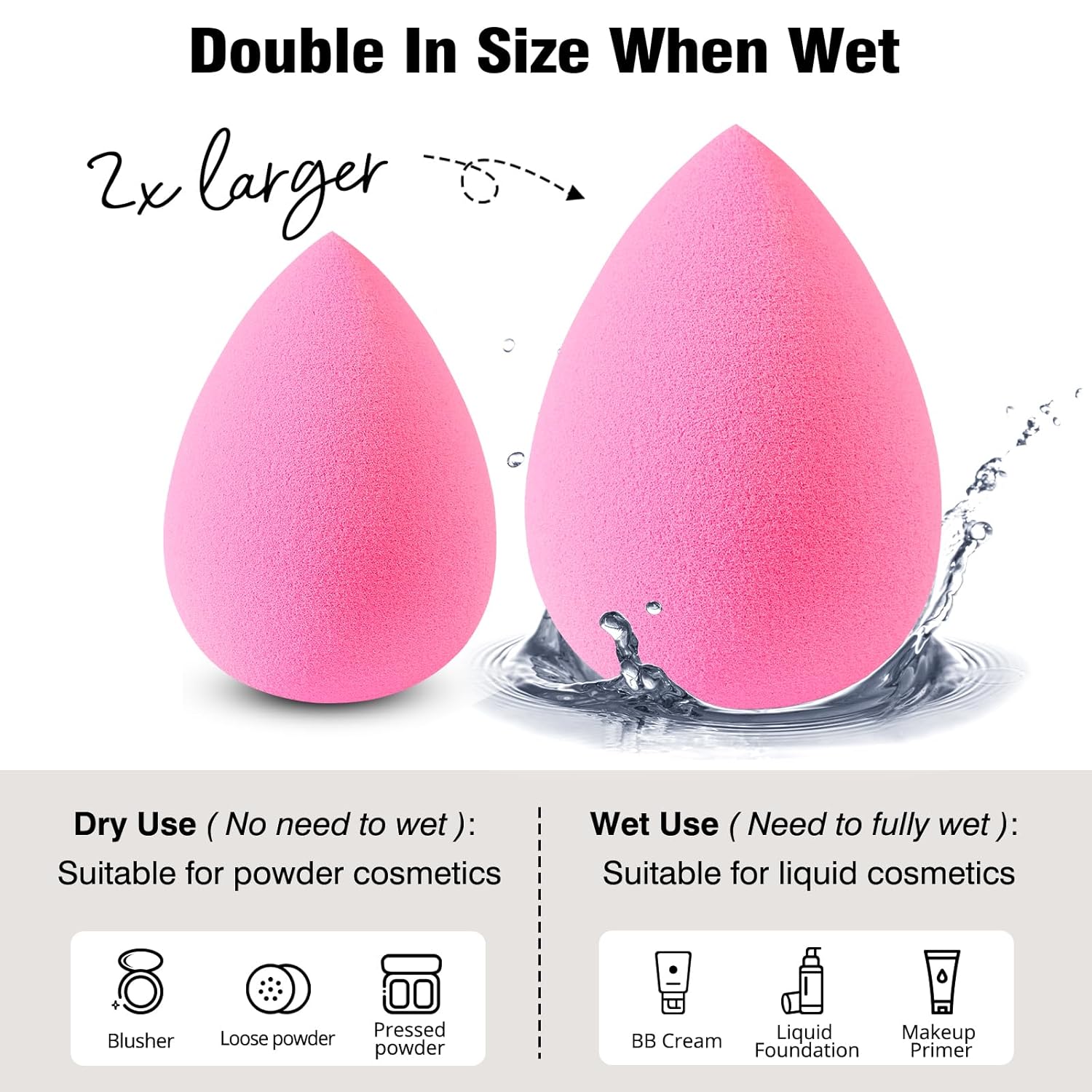 Foonbe | 6 Pcs Makeup Sponges Set | Multipurpose Sponge for Liquid Foundation, Cream, and Powder | 0% Latex and Super Soft Makeup Blender | Beauty Gift Set | Wonder Sponge for Cosmetic | Pink - Image 3