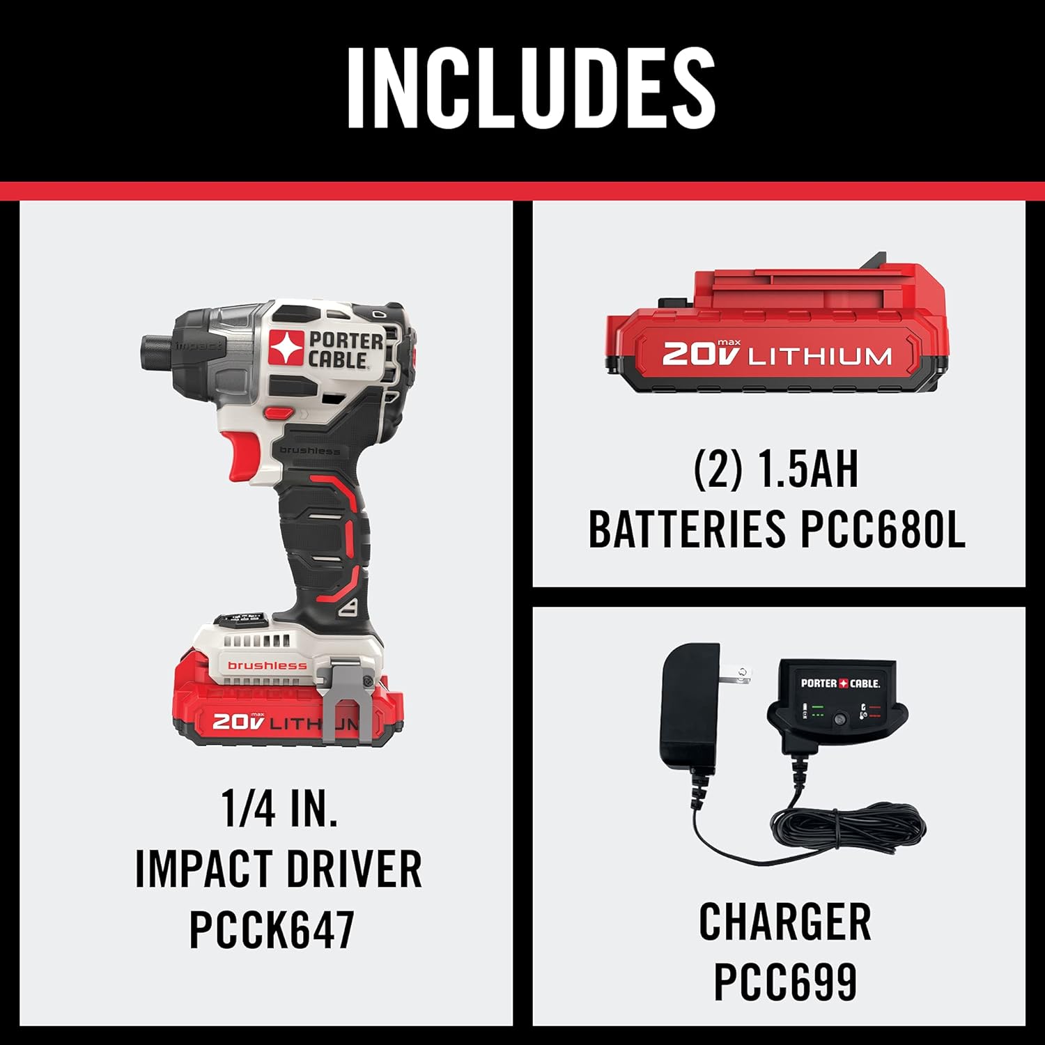 20V MAX Impact Driver Kit, 1/4 Inch, 2,700 RPM, Battery and Charger Included (PCCK647LB) - Image 2