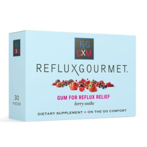 Reflux Gourmet Berry Soothe Gum Alginate Therapy Sodium Bicarbonate Gum for Acid Reflux, Oral, Cognitive, and Digestive Support, Natural with Ginger, Celeriac and Aloe, Sugar Free, Gluten Free, Vegan