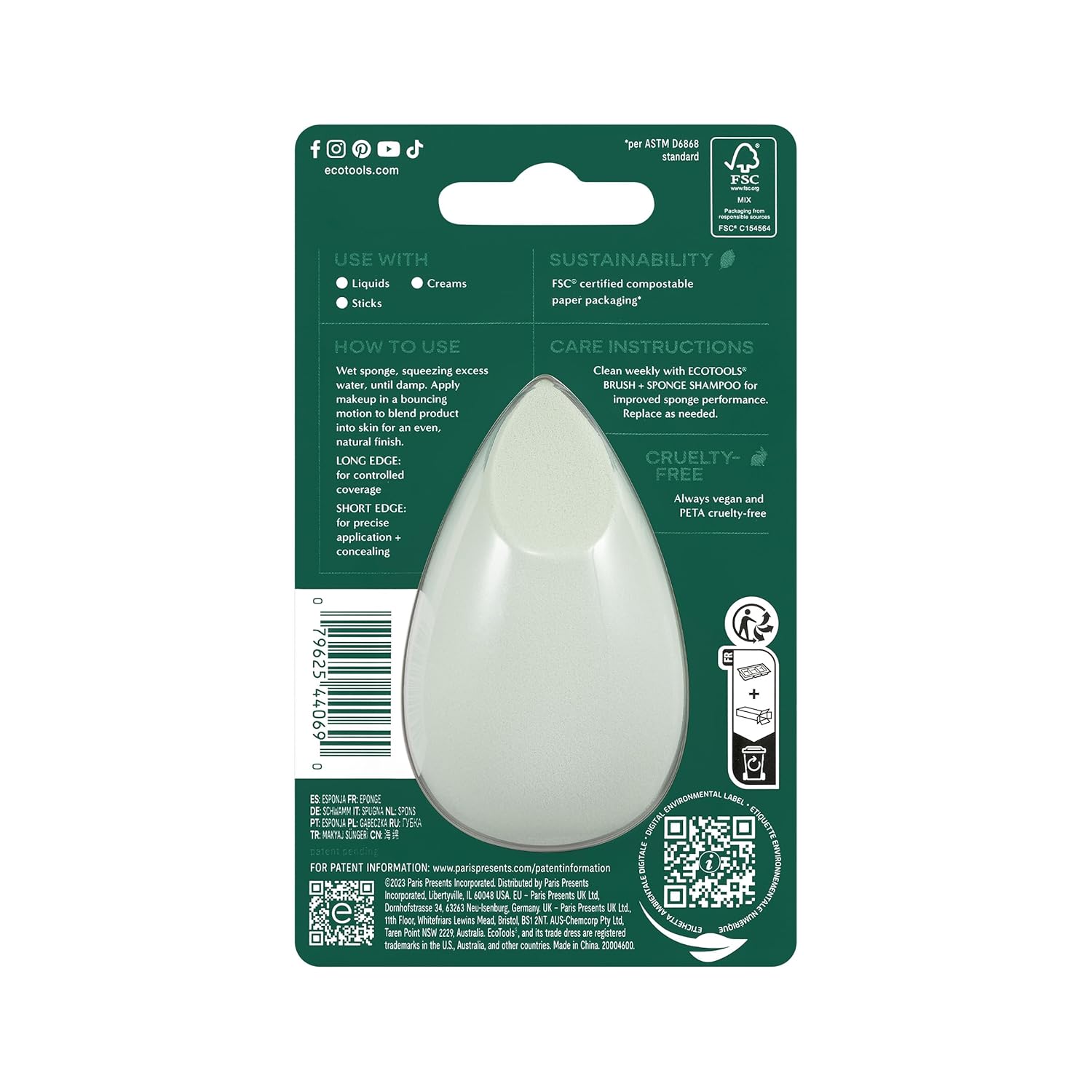 EcoTools Blurring Blender Makeup Sponge, Makeup Blending Sponge For Blurred Skin, For Liquid & Cream Foundation, Cloud Coverage Memory Foam, Eco Friendly, Latex Free, Cruelty-Free & Vegan 1 Count - Image 5