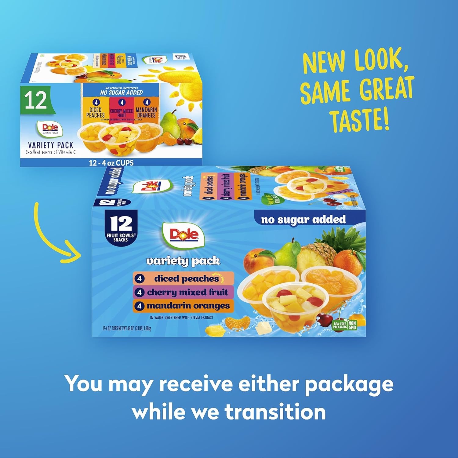 Dole Diced Peaches, Mandarin Oranges, and Cherry Mixed Fruit with No Sugar Added Variety Pack - Dole Fruit Bowls Snacks - 4 oz Bowls - 12 Pack - Image 2