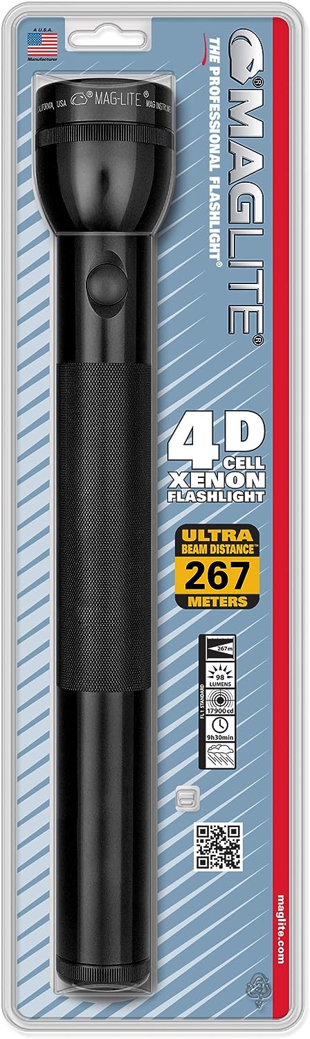Heavy-Duty Incandescent 4-Cell D Flashlight, Black