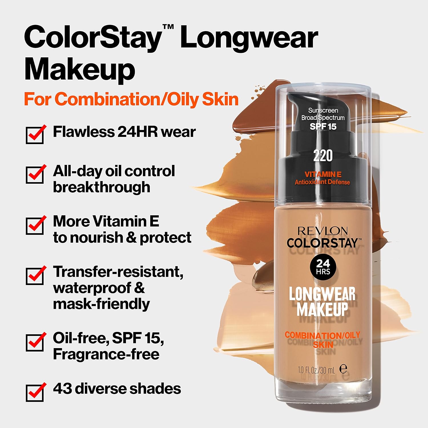 Revlon Liquid Foundation, ColorStay Face Makeup for Combination & Oily Skin, SPF 15, Medium-Full Coverage with Matte Finish, 180 Sand Beige, 1 Fl Oz - Image 3