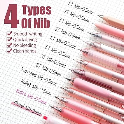 Four Candies 12Pack Pastel Gel Ink Pen Set, Cute Note Taking 0.5mm Fine Point Retractable 11 Pack Black Ink Pens with 1Pack Highlighter for Writing, School, Office (Pink) - Image 5