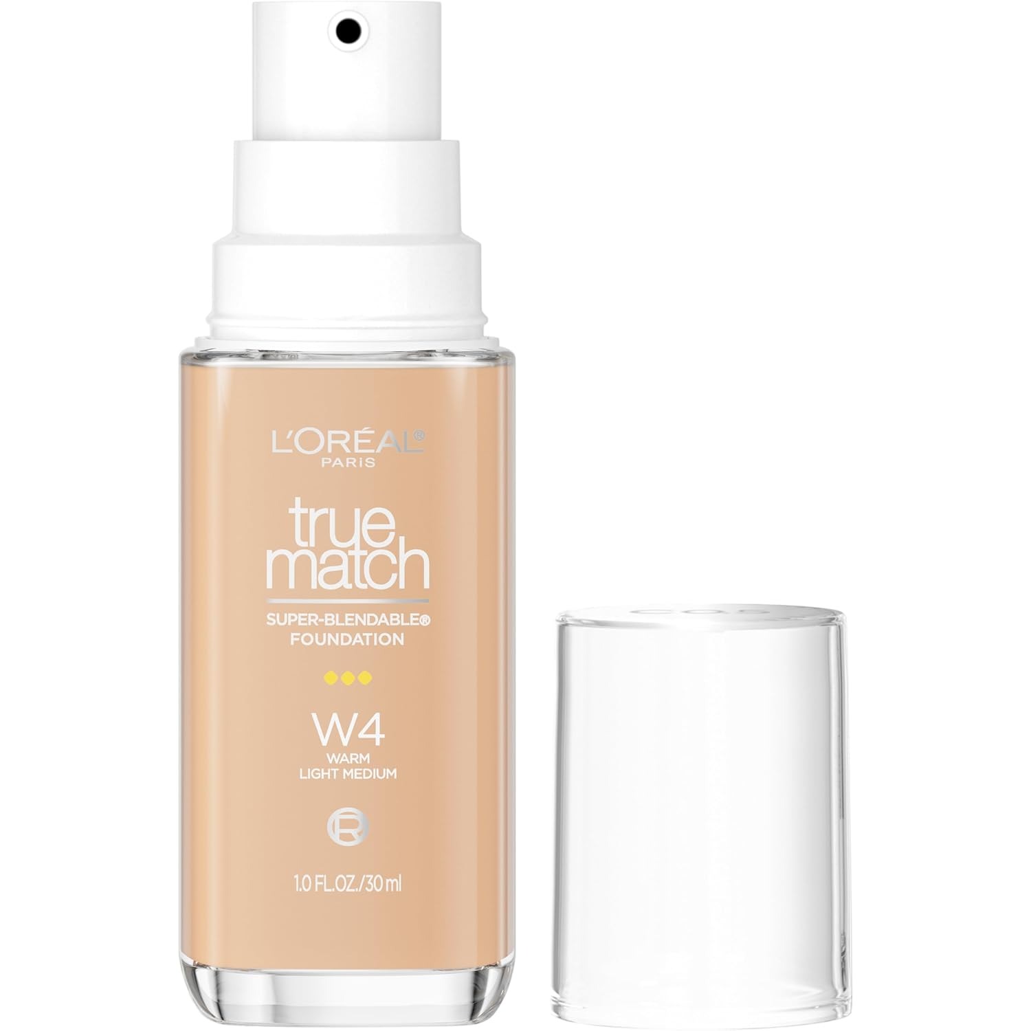 L’Oréal Paris True Match Super-Blendable Foundation, Medium Coverage Liquid Foundation Makeup, W4, Light Medium, 1 Fl Oz