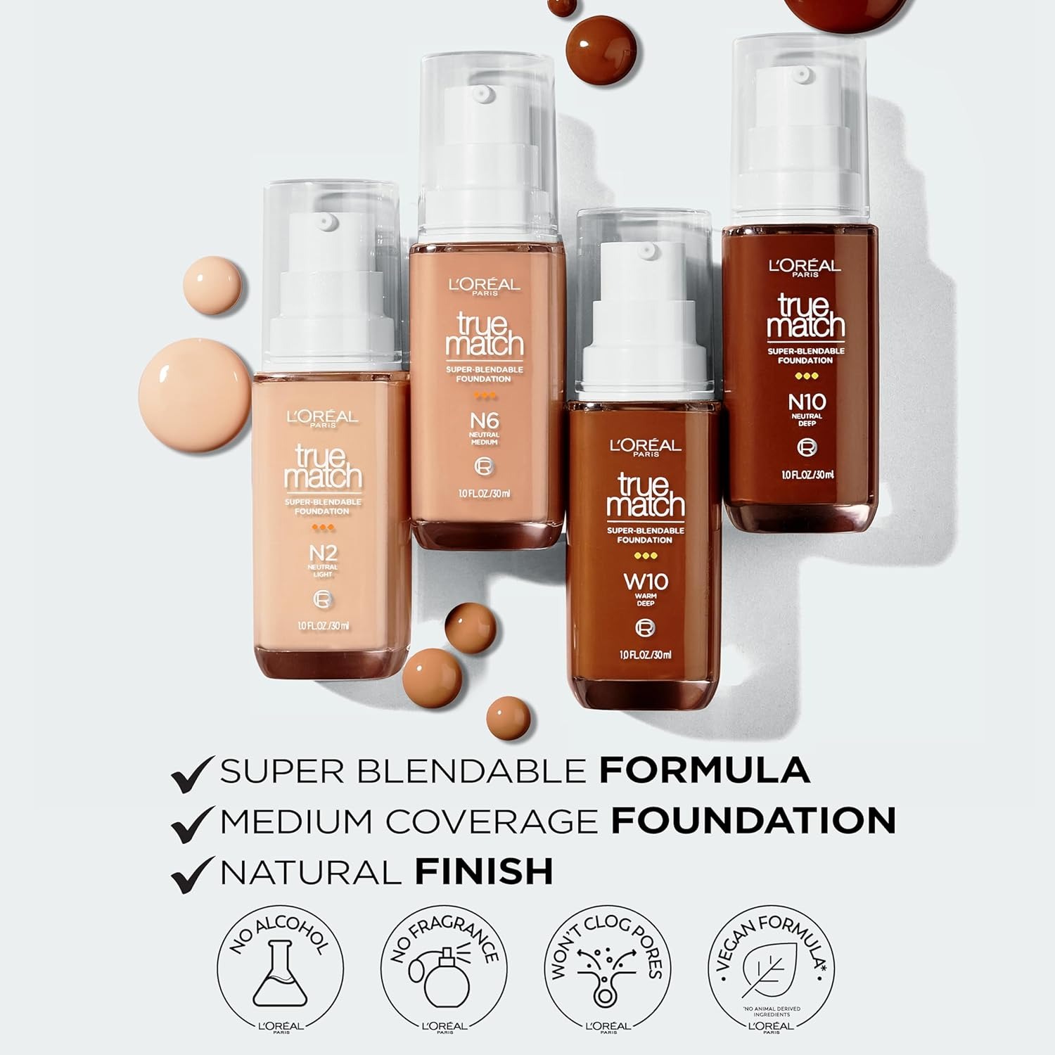 L’Oréal Paris True Match Super-Blendable Foundation, Medium Coverage Liquid Foundation Makeup, W4, Light Medium, 1 Fl Oz - Image 6